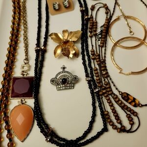 Orange, Plum And Brown/Wood Jewelry Lot